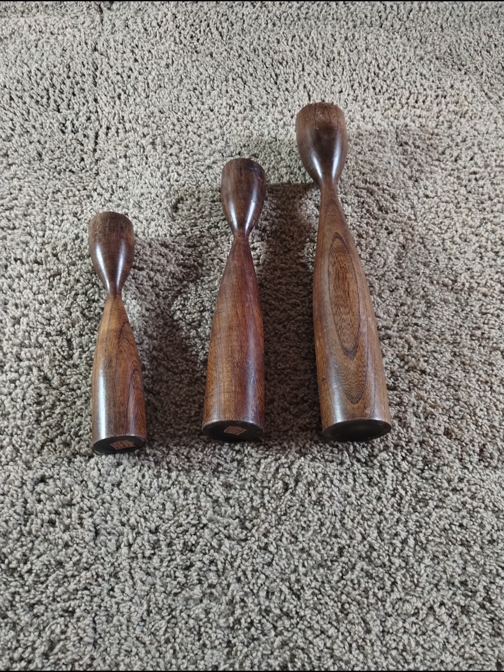 Set of 3 Vintage Lipper & Mann MCM Danish Wood Candlesticks Candle Holders